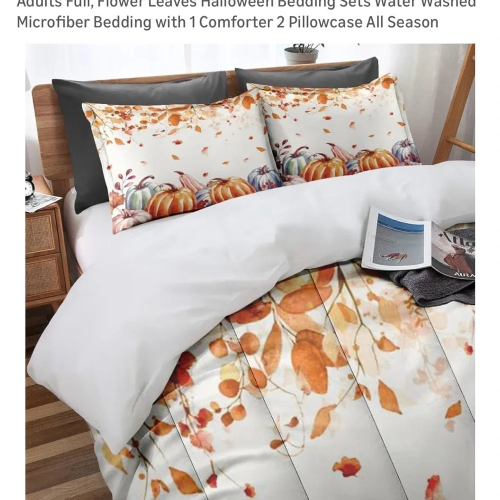 Fall Pumpkin Comforter Set Full Microfiber w/ 1 Comforter 2 Pillowcases 80X90”
